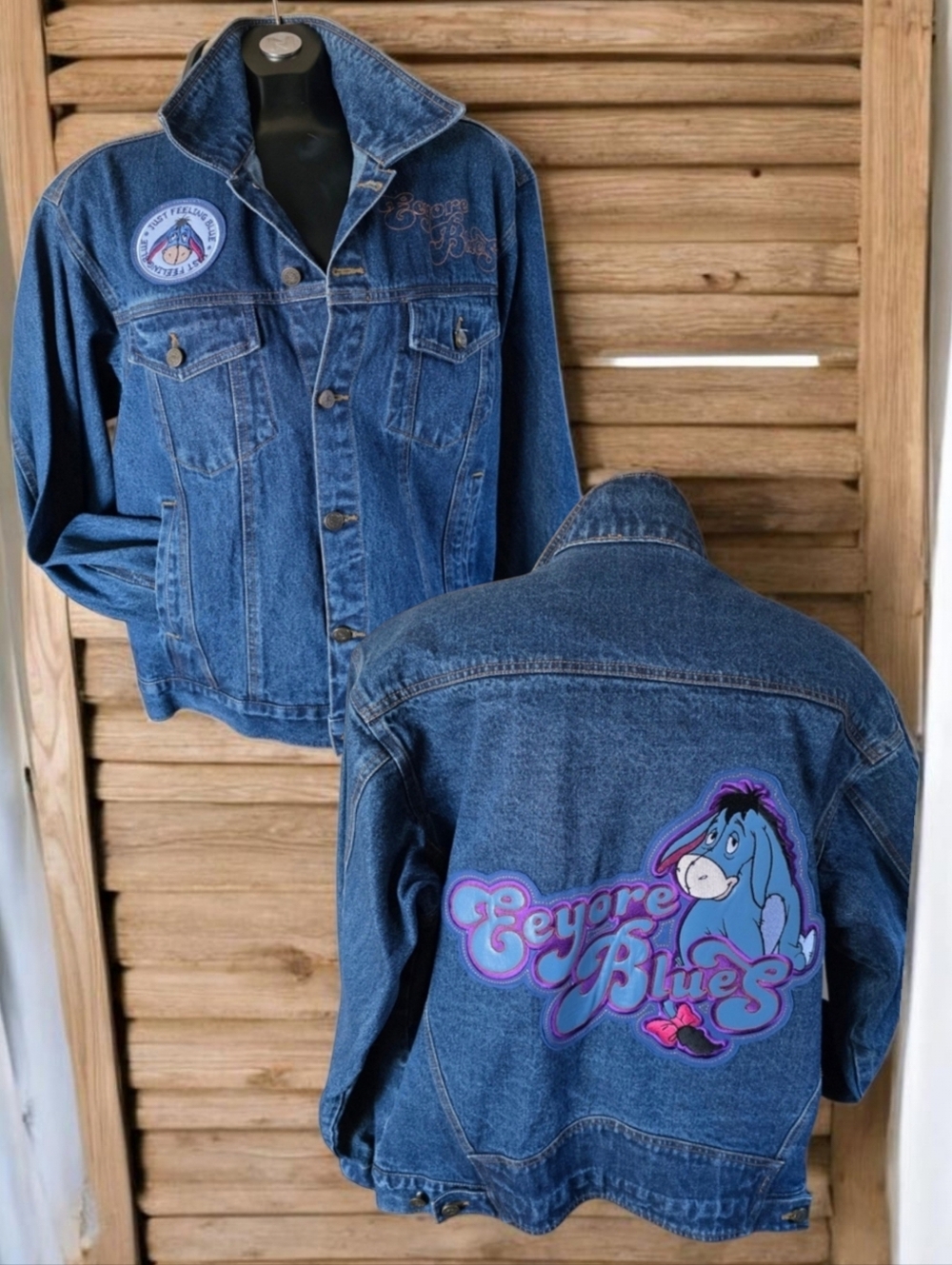 Vintage 90s Winnie The Pooh "Eeyore Blues" Embroidered Denim Jacket Size L